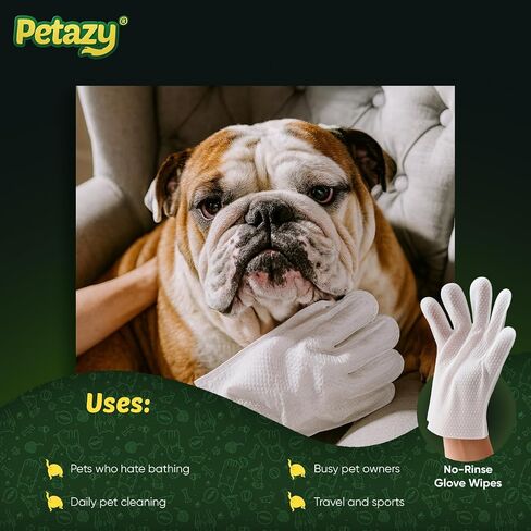 Pet Glove Wipes for Dogs & Cats – 25 Pack | Hypoallergenic, No Rinse, Extra Thick Cleaning Gloves with Aloe & Coconut Oil | Paws, Face, Ears & Butt | Travel Friendly, Gentle & Safe in Saudi Arabia