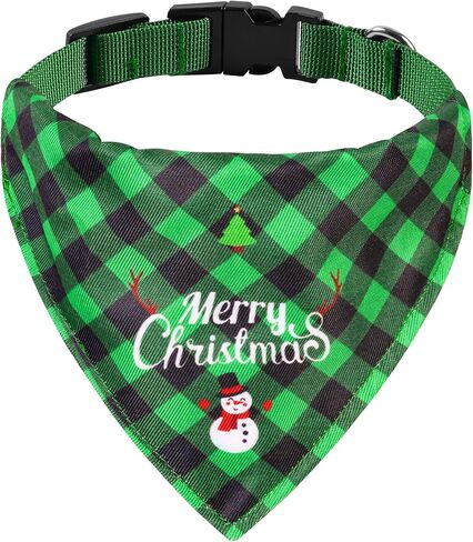 Christmas Dog Bandana with Unique Quick-Release Buckle and Retractable Design,Triangle Reversible Bibs Breed for S-M Dog and Cat,Red Plaid Bandana with Christmas Santa (M) in Kuwait