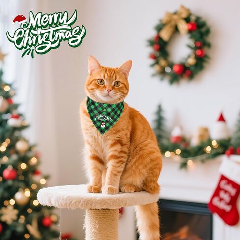 Christmas Dog Bandana with Unique Quick-Release Buckle and Retractable Design,Triangle Reversible Bibs Breed for S-M Dog and Cat,Red Plaid Bandana with Christmas Santa (M) in Kuwait