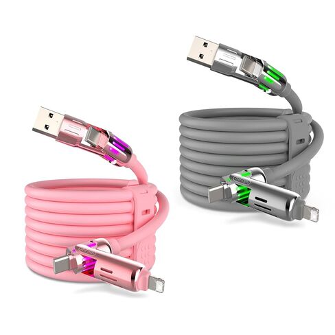 MFish 240W 4-in-1 Universal USB Charging Cable [2 Pack, 6.6ft] – Fast Charger Cord with USB-A, Dual USB-C & Lighting, for iPhone 14/15/16 Series, iPad & MacBook & More (2PACK, Black+White, 6.6Ft) in Kuwait