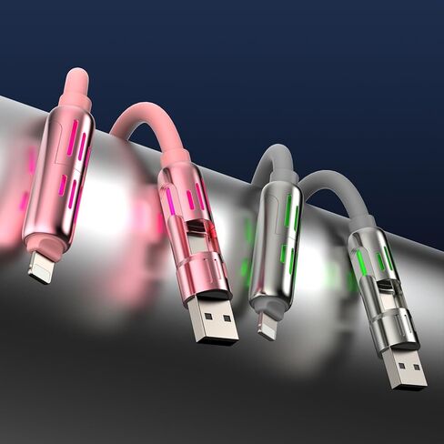 MFish 240W 4-in-1 Universal USB Charging Cable [2 Pack, 6.6ft] – Fast Charger Cord with USB-A, Dual USB-C & Lighting, for iPhone 14/15/16 Series, iPad & MacBook & More (2PACK, Black+White, 6.6Ft) in Kuwait