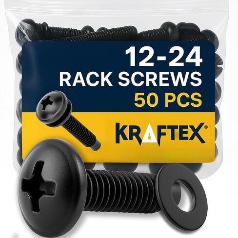 M6 Rack Screws, Cage Nuts and Nylon Washers (6mm x 16mm Screws, 50 Sets, Black) Rack Mount Screws for Server Console Mounting, Routers, Enclosures, Cabinets. Carbon Steel with Rust Resistant Zinc in Saudi Arabia