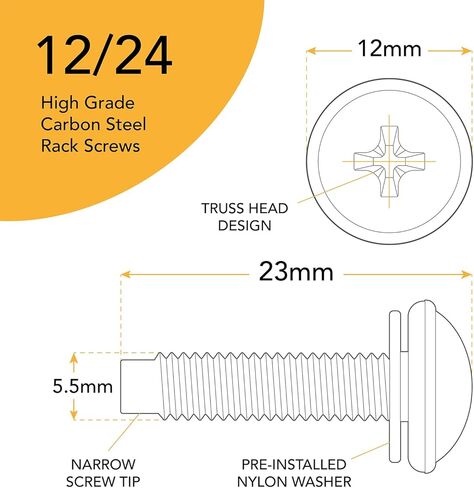 M6 Rack Screws, Cage Nuts and Nylon Washers (6mm x 16mm Screws, 50 Sets, Black) Rack Mount Screws for Server Console Mounting, Routers, Enclosures, Cabinets. Carbon Steel with Rust Resistant Zinc in Saudi Arabia