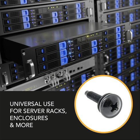M6 Rack Screws, Cage Nuts and Nylon Washers (6mm x 16mm Screws, 50 Sets, Black) Rack Mount Screws for Server Console Mounting, Routers, Enclosures, Cabinets. Carbon Steel with Rust Resistant Zinc in Saudi Arabia
