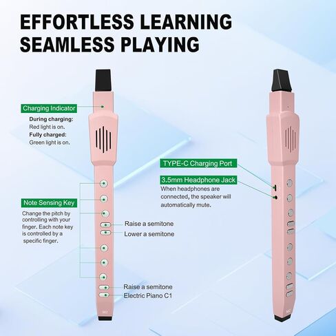 EX Digital Wind Instrument with 12 Tones, 3 Fingerings, Scales, Transpose Function, Automatic Vibrato, Three-octave Option, and Blow Intensities (Black) in Saudi Arabia