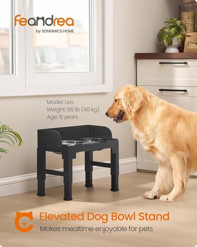 Feandrea Dog Bowls Elevated, Raised Stand with 1 Slow Feeder and Two 304 Stainless Steel Bowls, Adjustable Height and Tilted Design, Ink Black UPRB103B01 in Saudi Arabia