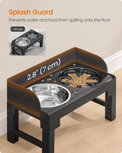 Feandrea Dog Bowls Elevated, Raised Stand with 1 Slow Feeder and Two 304 Stainless Steel Bowls, Adjustable Height and Tilted Design, Ink Black UPRB103B01 in Saudi Arabia