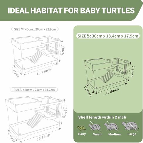 GOZILLA Mini Aquatic Turtle Tank Kit with Adjustable Lamp,PC Turtle Tank Starter Kit,Small Hermit Crab Tanks with Lid, Hanging Platform for Baby Turtles,Crabs,Fish.(11.8×7.24×7.1''/Black Kit) in Kuwait