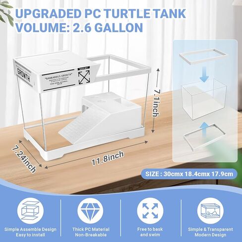 مجموعة خزان السلحفاة المائية الصغيرة من GOZILLA مع مصباح قابل للتعديل، مجموعة بداية خزان السلاحف PC، خزانات سرطان البحر الناسك الصغيرة مع غطاء، منصة معلقة لسلاحف الأطفال وسرطان البحر والأسماك. (11.8 × 7.24 × 7.1 بوصة/طقم أسود) in Kuwait