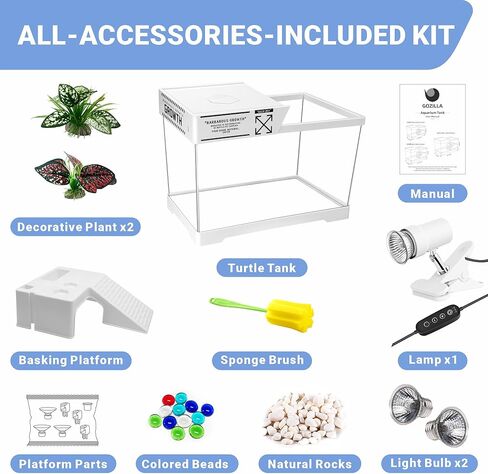 مجموعة خزان السلحفاة المائية الصغيرة من GOZILLA مع مصباح قابل للتعديل، مجموعة بداية خزان السلاحف PC، خزانات سرطان البحر الناسك الصغيرة مع غطاء، منصة معلقة لسلاحف الأطفال وسرطان البحر والأسماك. (11.8 × 7.24 × 7.1 بوصة/طقم أسود) in Kuwait