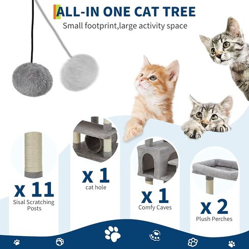 شجرة قطط للقطط الكبيرة مقاس 74 بوصة، برج قطط طويل القامة للقطط الداخلية مع 6 أعمدة خدش، مجثم علوي كبير، كرات، منزل قوي شديد التحمل للقطط الكبيرة البالغة in Kuwait