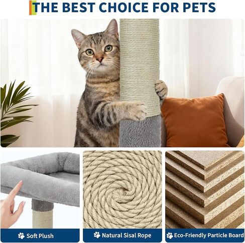 شجرة قطط للقطط الكبيرة مقاس 74 بوصة، برج قطط طويل القامة للقطط الداخلية مع 6 أعمدة خدش، مجثم علوي كبير، كرات، منزل قوي شديد التحمل للقطط الكبيرة البالغة in Kuwait