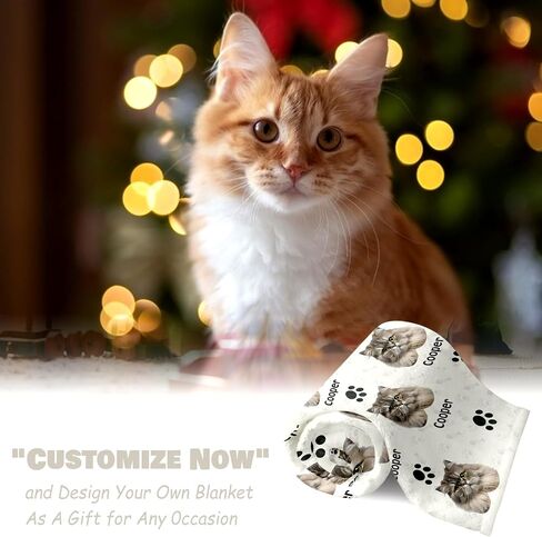 Aizza Beata Custom Cat Face Blanket with Name - Personalized Soft Flannel Throw Blanket with Photo for Pet Nap Time and Play - Cute Cat Gifts for Pet Lovers, Also a Memorial Blanket for Lost Kitten in Saudi Arabia