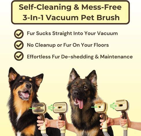 Pet Brush Kit - 3-in-1 Dog & Cat Hair Grooming Kit, Pet Hair Remover Works with Dyson & Universal Vacuum Attachment, Mess-Free, Reduce Shedding, Short, Long or Medium Pet Fur, All Breeds in Saudi Arabia