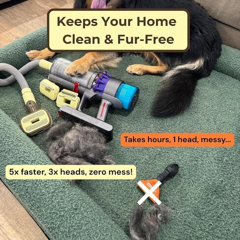 Pet Brush Kit - 3-in-1 Dog & Cat Hair Grooming Kit, Pet Hair Remover Works with Dyson & Universal Vacuum Attachment, Mess-Free, Reduce Shedding, Short, Long or Medium Pet Fur, All Breeds in Saudi Arabia