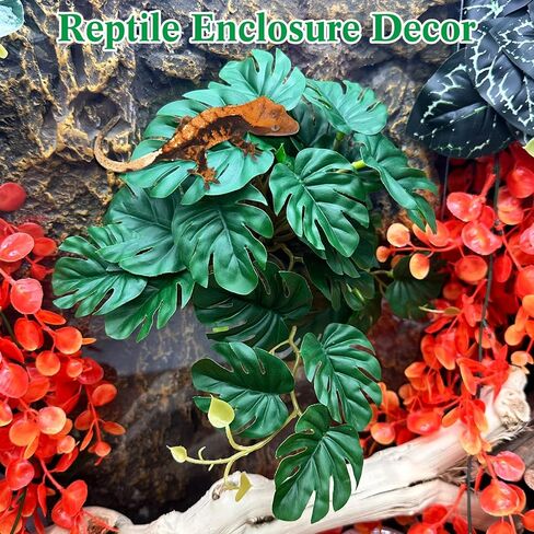 VCEPJH نباتات الزواحف مع كأس الشفط ديكور الموائل البرمائية 2 قطعة أوراق اصطناعية لديكور Terrarium ملحقات خزان أبو بريص المتوج للتنين الملتحي والسحلية والثعبان (Monstera) in Kuwait