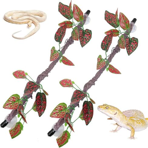 VCEPJH ديكور فرع تسلق الزواحف قطعتين من كرمة الغابة القابلة للانحناء مع كوب شفط لتزيين نباتات تررم للتنين الملتحي أبو بريص والثعبان والضفادع وإكسسوارات قفص الحرباء (V) in Kuwait