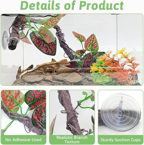 VCEPJH ديكور فرع تسلق الزواحف قطعتين من كرمة الغابة القابلة للانحناء مع كوب شفط لتزيين نباتات تررم للتنين الملتحي أبو بريص والثعبان والضفادع وإكسسوارات قفص الحرباء (V) in Kuwait