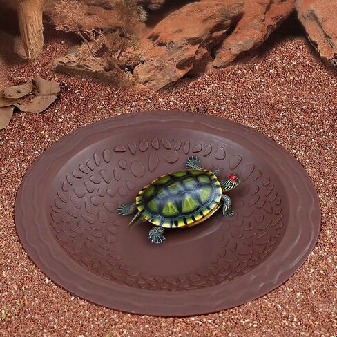 Turtle Bathing Pool Small for Reptiles & Amphibians - Resin Water Dish & Feeding Bowl with Gentle Slope - Safe for Turtles, Lizards, Frogs, Snakes (Reddish Brown) in Saudi Arabia