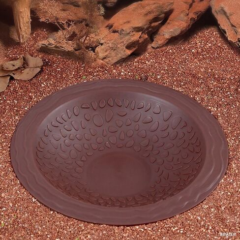 Turtle Bathing Pool Small for Reptiles & Amphibians - Resin Water Dish & Feeding Bowl with Gentle Slope - Safe for Turtles, Lizards, Frogs, Snakes (Reddish Brown) in Saudi Arabia