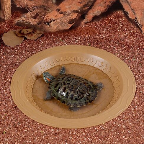 Turtle Bathing Pool Small for Reptiles & Amphibians - Resin Water Dish & Feeding Bowl with Gentle Slope - Safe for Turtles, Lizards, Frogs, Snakes (Reddish Brown) in Saudi Arabia