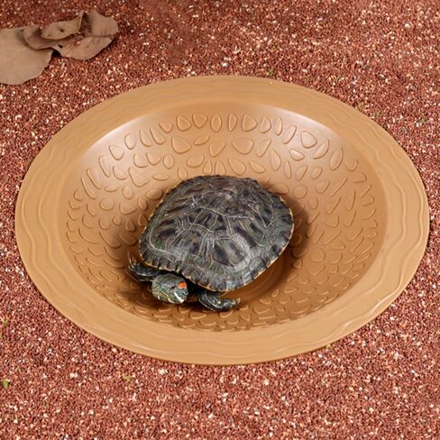 Turtle Bathing Pool Small for Reptiles & Amphibians - Resin Water Dish & Feeding Bowl with Gentle Slope - Safe for Turtles, Lizards, Frogs, Snakes (Reddish Brown) in Saudi Arabia