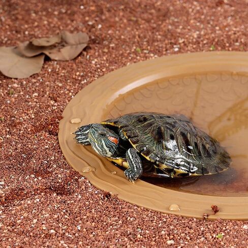 Turtle Bathing Pool Small for Reptiles & Amphibians - Resin Water Dish & Feeding Bowl with Gentle Slope - Safe for Turtles, Lizards, Frogs, Snakes (Reddish Brown) in Saudi Arabia