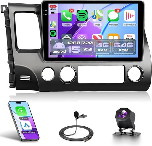 Android Car Stereo Radio for Honda Civic 2006-2011 with Apple Carplay GPS, Rimoody 10 Inch Touchscreen Android Auto Mirror Link Bluetooth FM/RDS WiFi EQ SWC Backup Camera in Kuwait