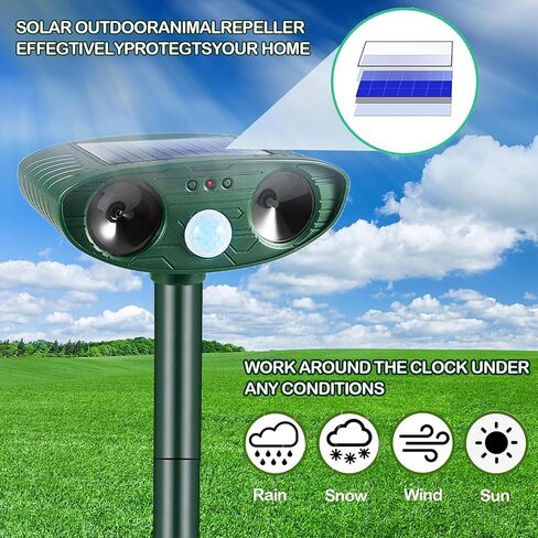 Ultrasonic Cat Deterrent,Solar Powered Deterrent Device with Flashing Light,Ultrasonic Cat Deterrent with Motion Sensor,Outdoor Solar Device for Dogs/Cats/Farm/Garden/Yard in Saudi Arabia