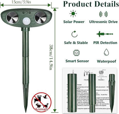 Ultrasonic Cat Deterrent,Solar Powered Deterrent Device with Flashing Light,Ultrasonic Cat Deterrent with Motion Sensor,Outdoor Solar Device for Dogs/Cats/Farm/Garden/Yard in Saudi Arabia
