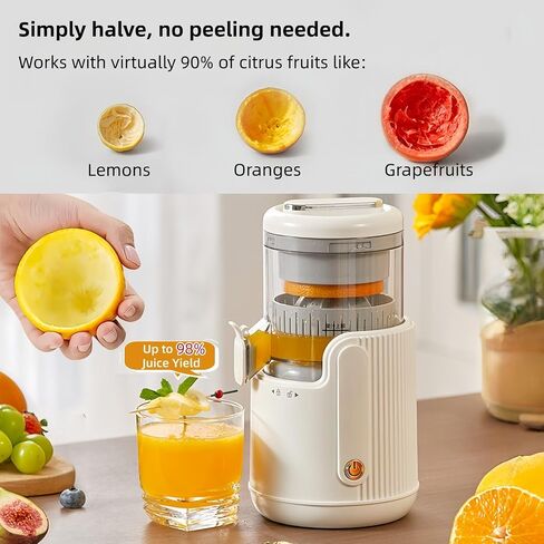 Electric Citrus Juicer, Portable USB Rechargeable Lemon Squeezer One-Touch Operation, High-Yield Cordless Orange Juicer Machine for Kitchen Travel Camping, Juicer for Lemon Lime Grapefruit (White) in Saudi Arabia