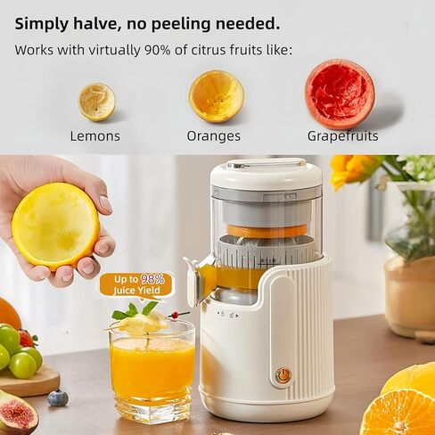Electric Citrus Juicer, Portable USB Rechargeable Lemon Squeezer One-Touch Operation, High-Yield Cordless Orange Juicer Machine for Kitchen Travel Camping, Juicer for Lemon Lime Grapefruit (White) in Saudi Arabia