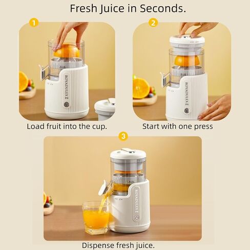 Electric Citrus Juicer, Portable USB Rechargeable Lemon Squeezer One-Touch Operation, High-Yield Cordless Orange Juicer Machine for Kitchen Travel Camping, Juicer for Lemon Lime Grapefruit (White) in Saudi Arabia