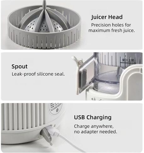Electric Citrus Juicer, Portable USB Rechargeable Lemon Squeezer One-Touch Operation, High-Yield Cordless Orange Juicer Machine for Kitchen Travel Camping, Juicer for Lemon Lime Grapefruit (White) in Saudi Arabia