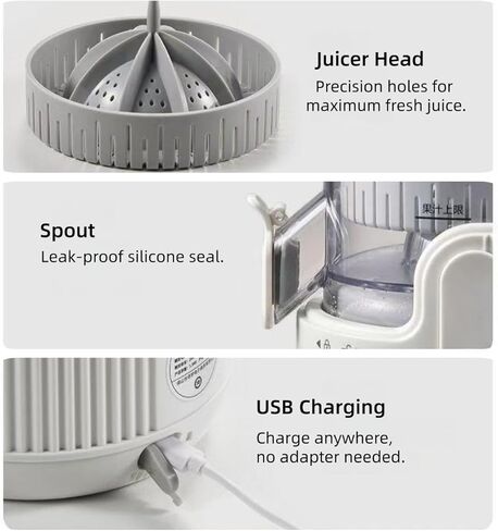 Electric Citrus Juicer, Portable USB Rechargeable Lemon Squeezer One-Touch Operation, High-Yield Cordless Orange Juicer Machine for Kitchen Travel Camping, Juicer for Lemon Lime Grapefruit (White) in Saudi Arabia