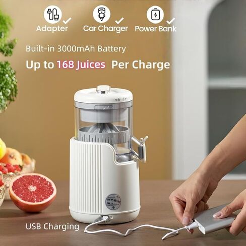 Electric Citrus Juicer, Portable USB Rechargeable Lemon Squeezer One-Touch Operation, High-Yield Cordless Orange Juicer Machine for Kitchen Travel Camping, Juicer for Lemon Lime Grapefruit (White) in Saudi Arabia