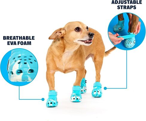 BarkBox Aqua Crocs Dog Shoes – Set of 4 Glow-in-The-Dark Dog Booties with EVA Foam, Adjustable Strap & Non-Slip Sole – Comfortable Paw Protection for Large Breeds (51-80 lbs) in Saudi Arabia