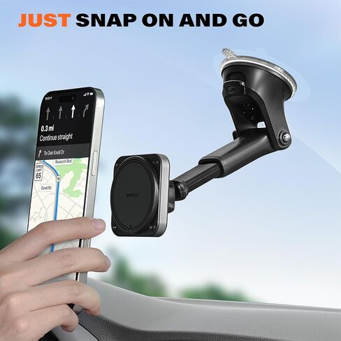 APPS2Car لـ MagSafe حامل هاتف السيارة المغناطيسي على لوحة القيادة والزجاج الأمامي لهاتف iPhone مع كوب شفط كبير ماج حامل سيارة آمن متوافق مع iPhone 15 14 13 12 Pro Max Plus Mini MagSafe in Kuwait