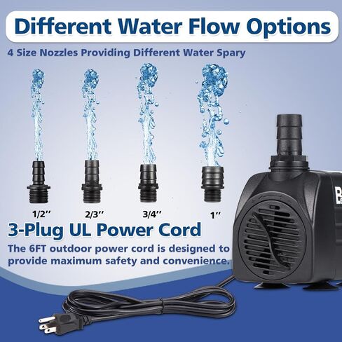 مضخة نافورة، 2 حزمة 550GPH (2000L/H 30W) مضخة مياه غاطسة، مضخة نافورة فائقة الهدوء قابلة للتعديل مع 4 فوهات رفع عالي 7.2 قدم لحوض السمك، وخزان الأسماك، والبركة، والشلال، والخارج، والزراعة المائية in Saudi Arabia