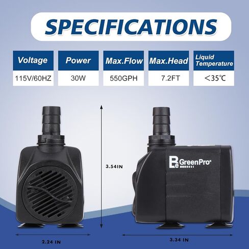 مضخة نافورة، 2 حزمة 550GPH (2000L/H 30W) مضخة مياه غاطسة، مضخة نافورة فائقة الهدوء قابلة للتعديل مع 4 فوهات رفع عالي 7.2 قدم لحوض السمك، وخزان الأسماك، والبركة، والشلال، والخارج، والزراعة المائية in Saudi Arabia