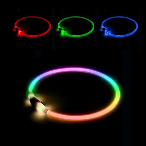 طوق الكلب المضيء، طوق الكلب LED فائق السطوع مع أوضاع إضاءة RGB، نوع C قابل لإعادة الشحن ومقاوم للماء، يتوهج في الظلام للكلاب الصغيرة والمتوسطة والكبيرة، طوق قابل للقص 70 سم، آمن للمشي ليلاً in Kuwait