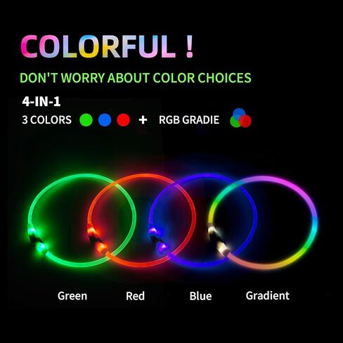 طوق الكلب المضيء، طوق الكلب LED فائق السطوع مع أوضاع إضاءة RGB، نوع C قابل لإعادة الشحن ومقاوم للماء، يتوهج في الظلام للكلاب الصغيرة والمتوسطة والكبيرة، طوق قابل للقص 70 سم، آمن للمشي ليلاً in Kuwait