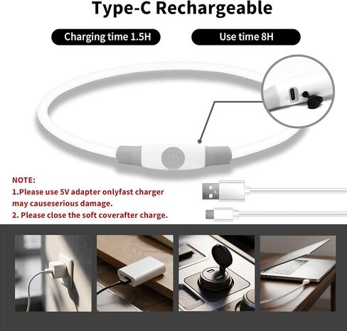 طوق الكلب المضيء، طوق الكلب LED فائق السطوع مع أوضاع إضاءة RGB، نوع C قابل لإعادة الشحن ومقاوم للماء، يتوهج في الظلام للكلاب الصغيرة والمتوسطة والكبيرة، طوق قابل للقص 70 سم، آمن للمشي ليلاً in Kuwait