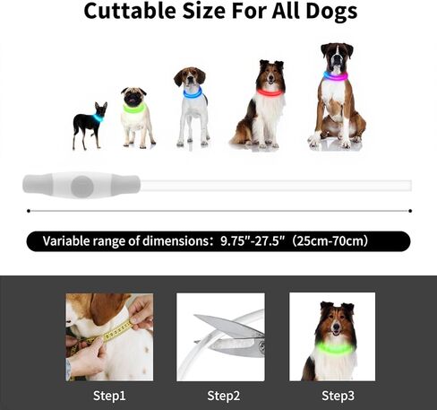 طوق الكلب المضيء، طوق الكلب LED فائق السطوع مع أوضاع إضاءة RGB، نوع C قابل لإعادة الشحن ومقاوم للماء، يتوهج في الظلام للكلاب الصغيرة والمتوسطة والكبيرة، طوق قابل للقص 70 سم، آمن للمشي ليلاً in Kuwait