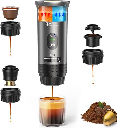 Portable Coffee Maker for Travel,Self-Heating Espresso Machine with USB-C,LED Display,20 Bar,Compatible with Coffee Grounds&Capsules (Ns&DG)–Portable Espresso Maker for Car,RV,Camping,Office in Saudi Arabia