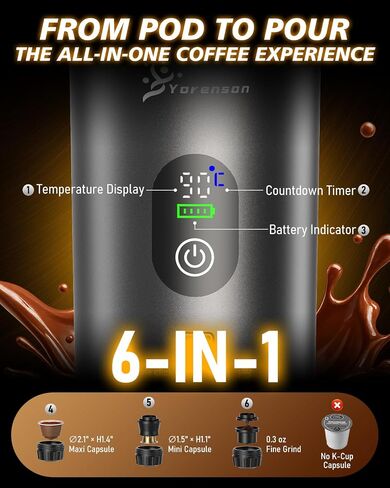 Portable Coffee Maker for Travel,Self-Heating Espresso Machine with USB-C,LED Display,20 Bar,Compatible with Coffee Grounds&Capsules (Ns&DG)–Portable Espresso Maker for Car,RV,Camping,Office in Saudi Arabia
