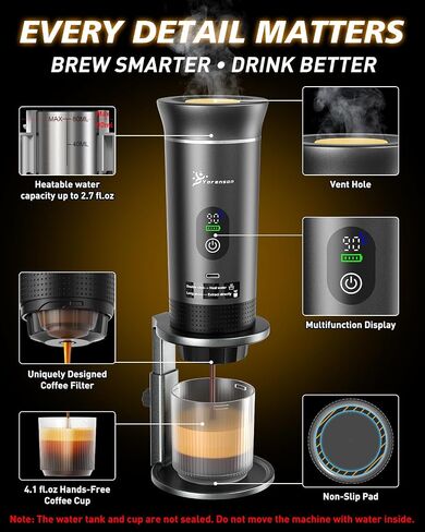 Portable Coffee Maker for Travel,Self-Heating Espresso Machine with USB-C,LED Display,20 Bar,Compatible with Coffee Grounds&Capsules (Ns&DG)–Portable Espresso Maker for Car,RV,Camping,Office in Saudi Arabia