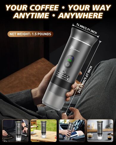 Portable Coffee Maker for Travel,Self-Heating Espresso Machine with USB-C,LED Display,20 Bar,Compatible with Coffee Grounds&Capsules (Ns&DG)–Portable Espresso Maker for Car,RV,Camping,Office in Saudi Arabia