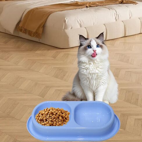 Cat Water and Food Bowl Feeder Dual Dish Nonslip Easy Clean Indoor Outdoor Travel Kitten Feeding Dispenser- Light Green in Saudi Arabia