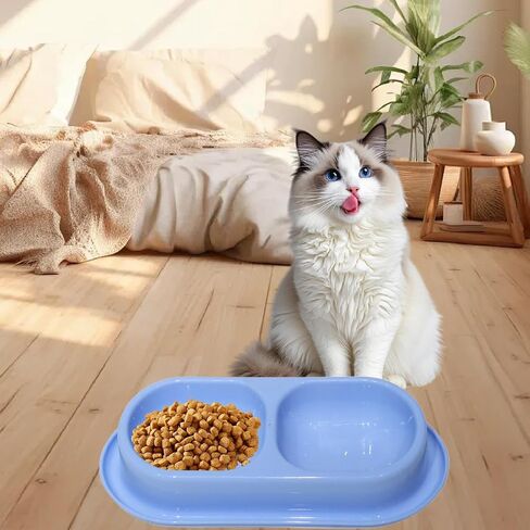 Cat Water and Food Bowl Feeder Dual Dish Nonslip Easy Clean Indoor Outdoor Travel Kitten Feeding Dispenser- Light Green in Saudi Arabia